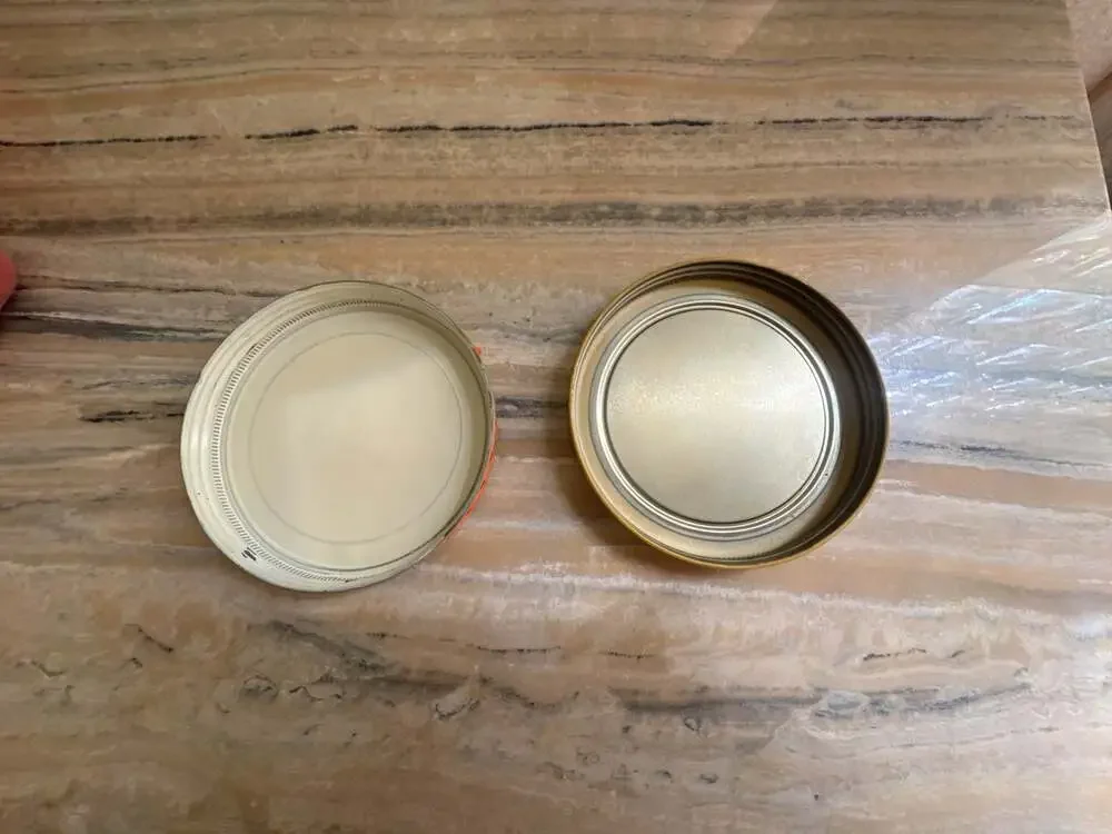 Vintage Hand-Painted Metal Lids with Floral and Strawberry with Rickrack Trim